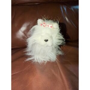 Ganz Webkinz Lil Kinz Maltese Dog Plush White Long Fur Pink Bow Collectible Toy